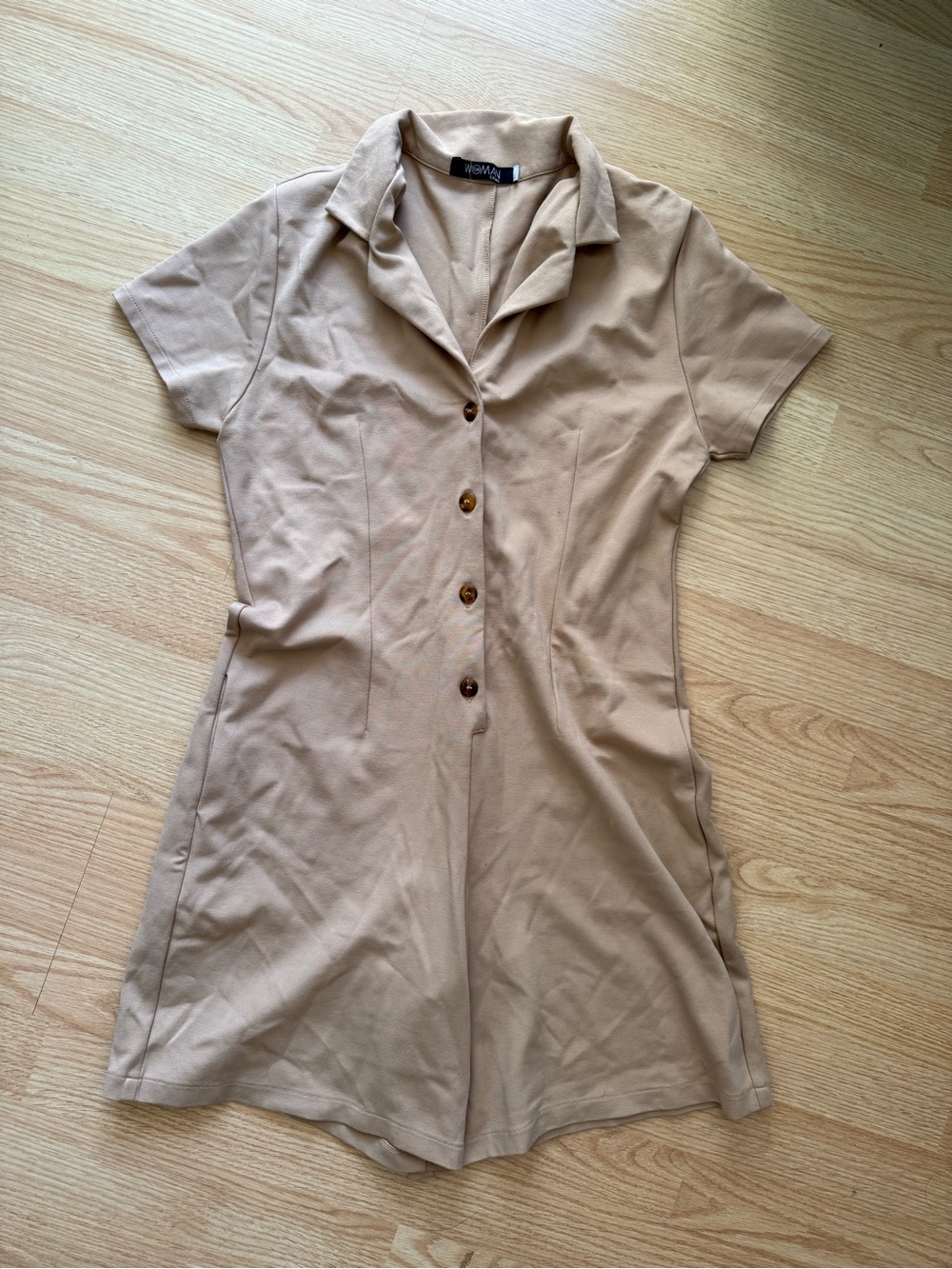Source Unknown Beige Short-Sleeve Button Front Romper